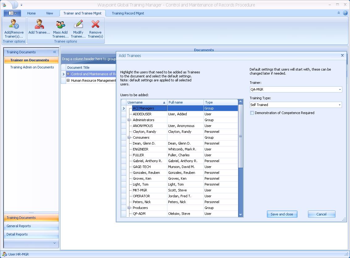 Training Manager Screenshot