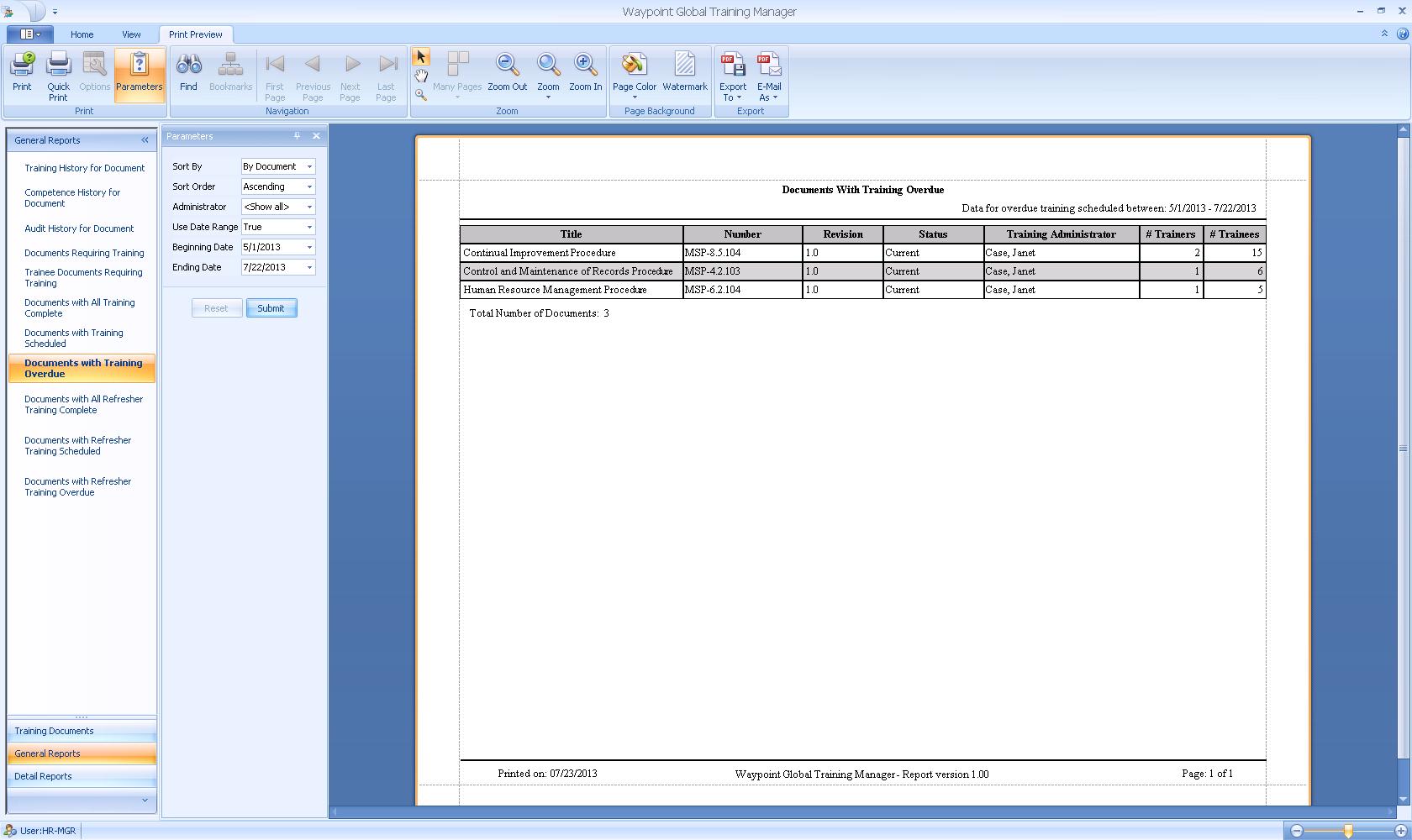 Training Manager Screenshot