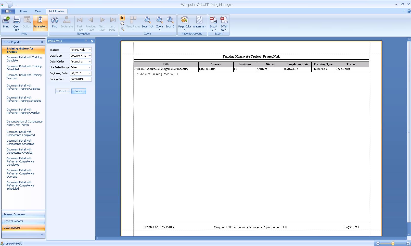 Training Manager Screenshot