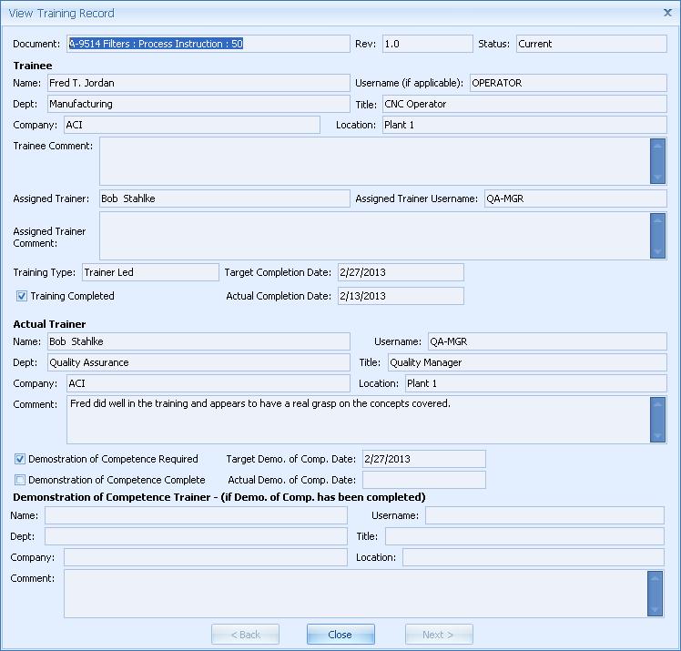 Training Manager Screenshot